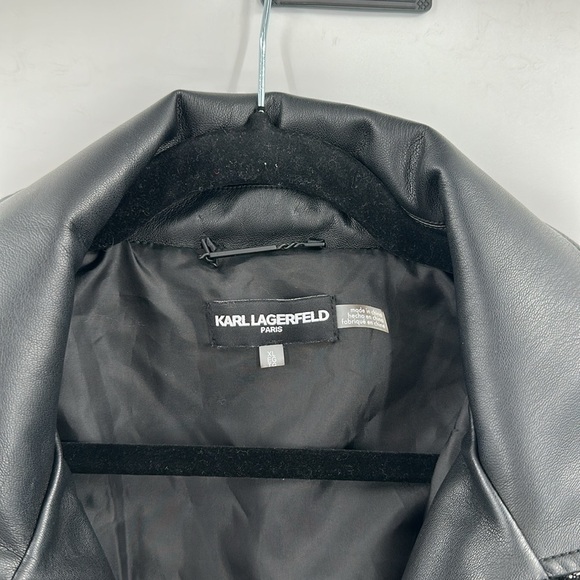 Karl Lagerfeld Paris Faux Leather‎ Collar Tweed Jacket Black White XL - Picture 3 of 6